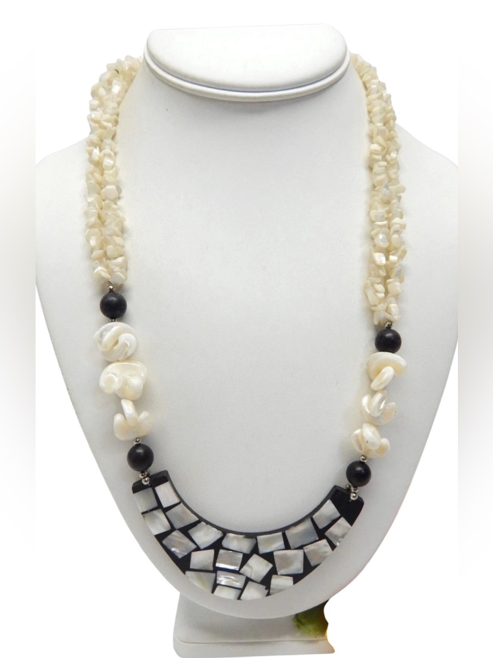 Vintage Mother of Pearl  Ivory Shell Inlay Necklace
